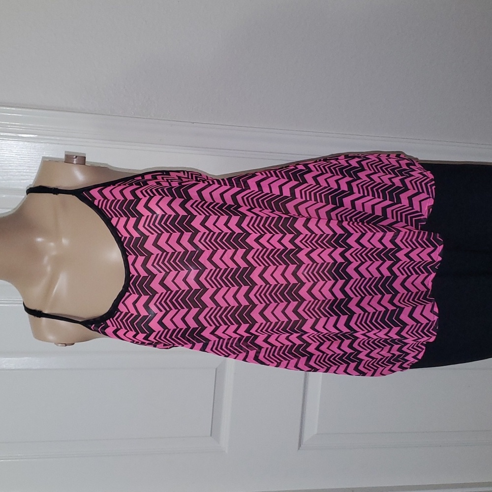 American Dream L hot pink black zig zag semisheer adjustable straps